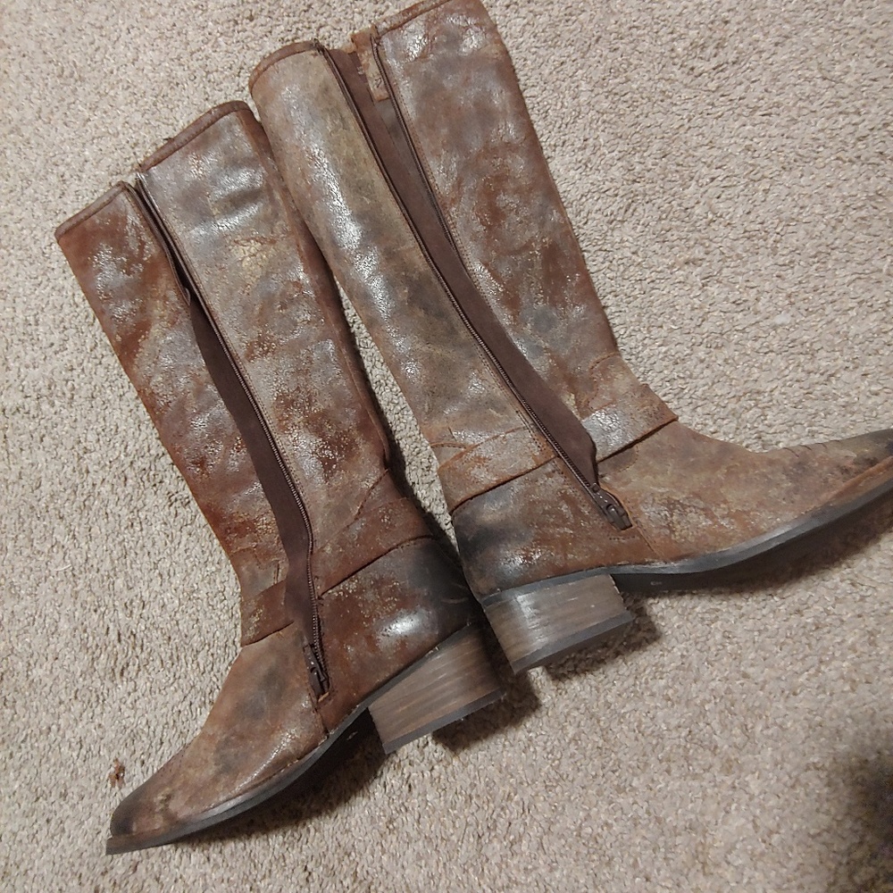 Distressed western knee high boots